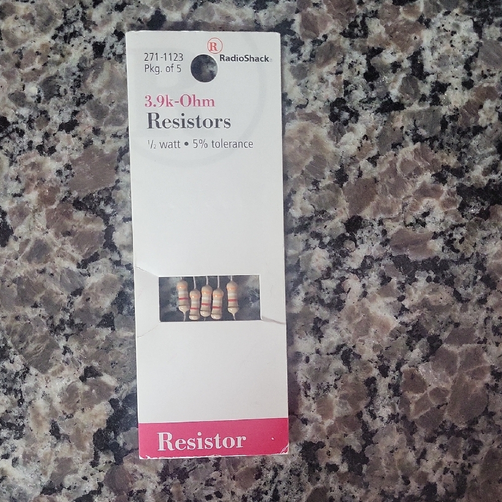 RadioShack 3.9k-Ohm Resistors pach of 5 1/2 watt with 5% tolerance new